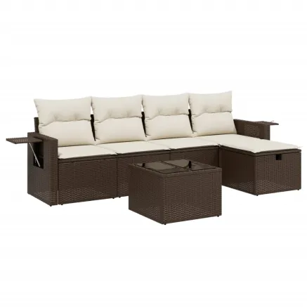 Salon de jardin avec coussins 6 pcs marron résine tressée 2