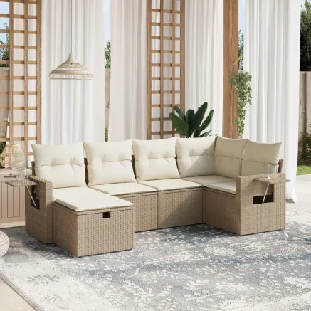 Salon de jardin avec coussins 6 pcs beige résine tressée
