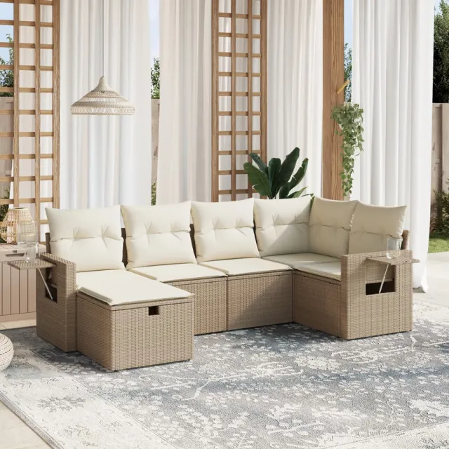 Salon de jardin avec coussins 6 pcs beige résine tressée
