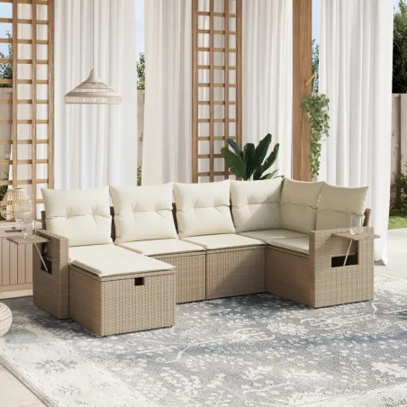 Salon de jardin avec coussins 6 pcs beige résine tressée