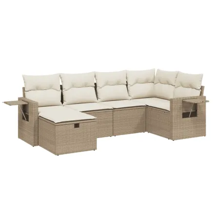 Salon de jardin avec coussins 6 pcs beige résine tressée 2