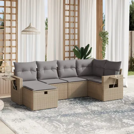 Salon de jardin avec coussins 6pcs mélange beige résine tressée