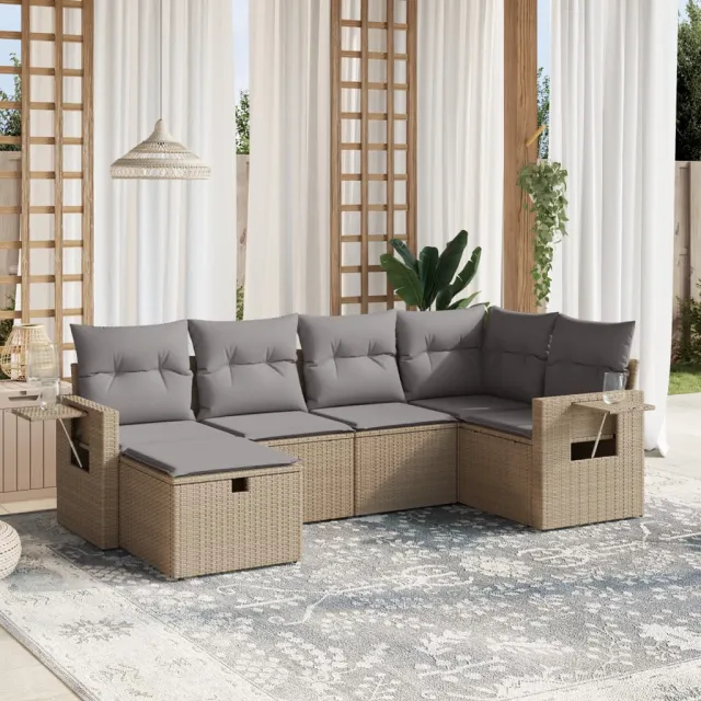 Salon de jardin avec coussins 6pcs mélange beige résine tressée
