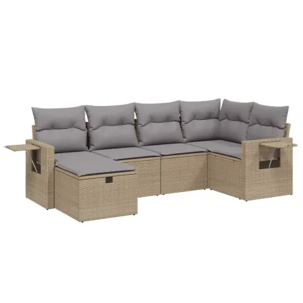 Salon de jardin avec coussins 6pcs mélange beige résine tressée 2
