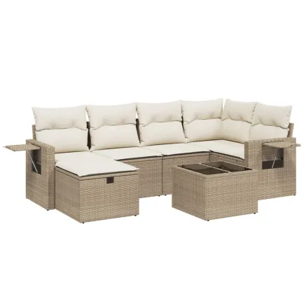 Salon de jardin avec coussins 7 pcs beige résine tressée 2