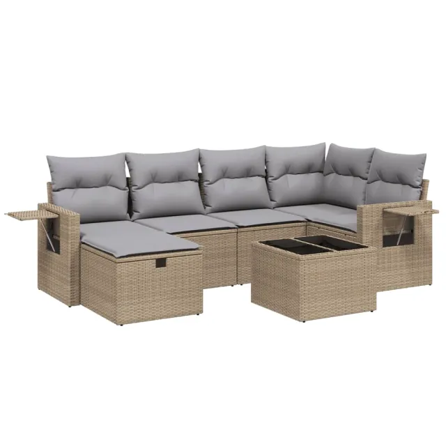 Salon de jardin avec coussins 7pcs mélange beige résine tressée