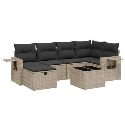 Salon de jardin avec coussins 7 pcs gris résine tressée 2