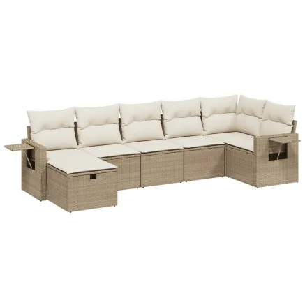 Salon de jardin avec coussins 7 pcs beige résine tressée 2