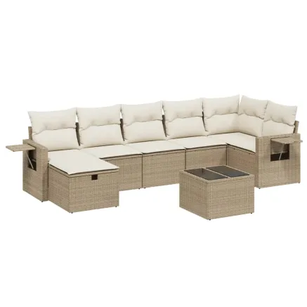 Salon de jardin avec coussins 8 pcs beige résine tressée 2
