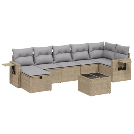 Salon de jardin avec coussins 8pcs mélange beige résine tressée 2
