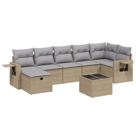 Salon de jardin avec coussins 8pcs mélange beige résine tressée