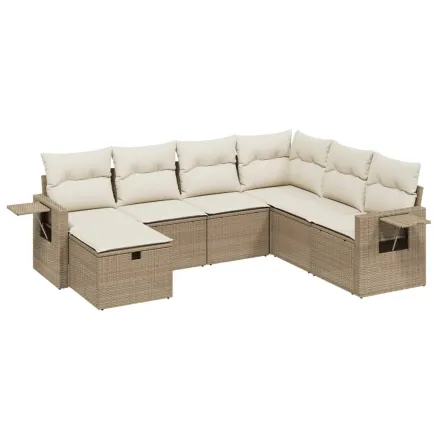 Salon de jardin avec coussins 7 pcs beige résine tressée 2
