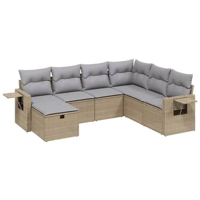 Salon de jardin avec coussins 7pcs mélange beige résine tressée