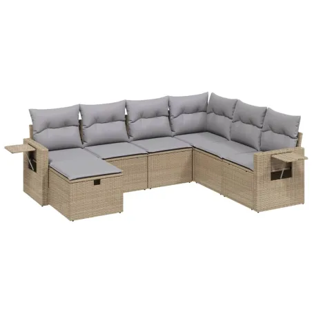 Salon de jardin avec coussins 7pcs mélange beige résine tressée