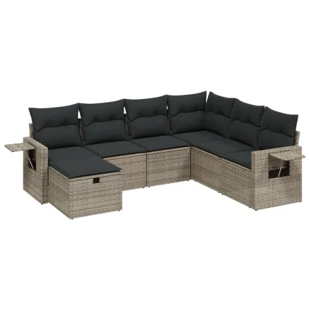 Salon de jardin avec coussins 7 pcs gris résine tressée 2
