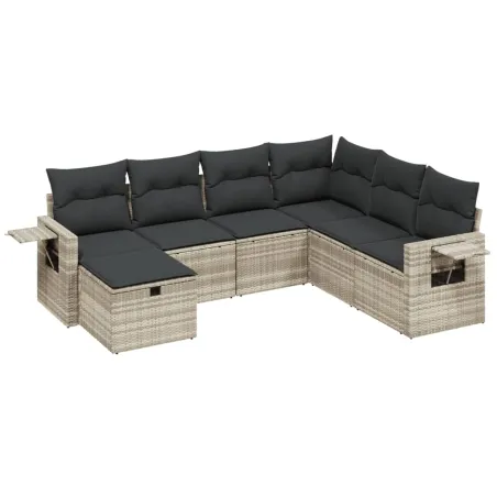 Salon de jardin avec coussins 7 pcs gris clair résine tressée