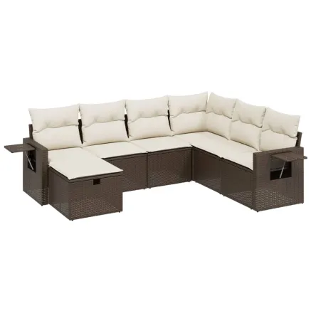 Salon de jardin avec coussins 7 pcs marron résine tressée 2