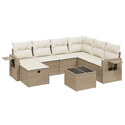 Salon de jardin avec coussins 8 pcs beige résine tressée 2