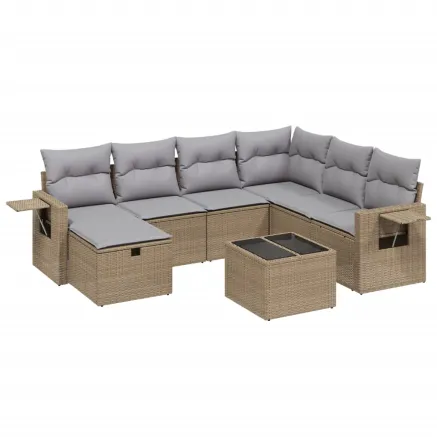Salon de jardin avec coussins 8pcs mélange beige résine tressée 2