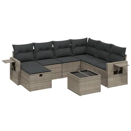 Salon de jardin 8 pcs avec coussins gris résine tressée