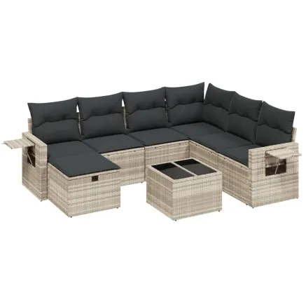 Salon de jardin 8 pcs avec coussins gris clair résine tressée 2