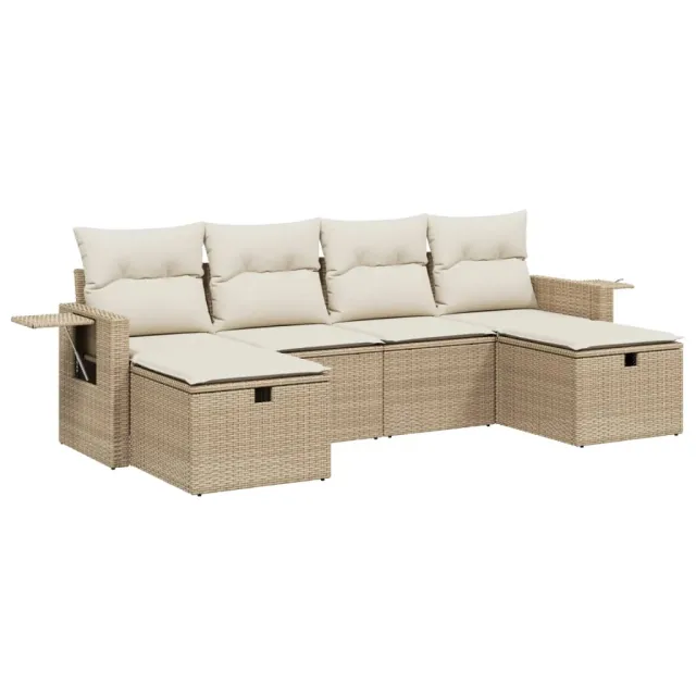 Salon de jardin avec coussins 6 pcs beige résine tressée