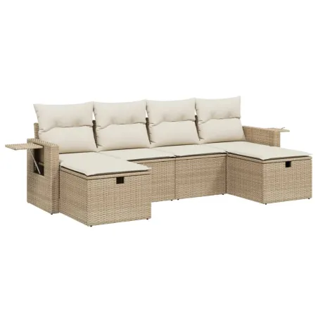 Salon de jardin avec coussins 6 pcs beige résine tressée