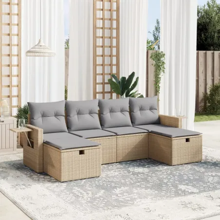 Salon de jardin avec coussins 6pcs mélange beige résine tressée