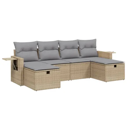 Salon de jardin avec coussins 6pcs mélange beige résine tressée 2