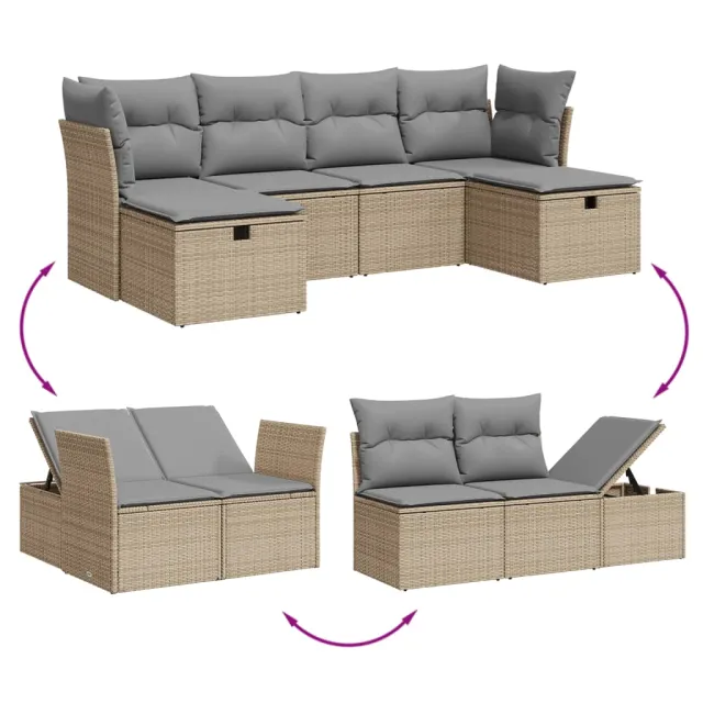 Salon de jardin avec coussins 6pcs mélange beige résine tressée