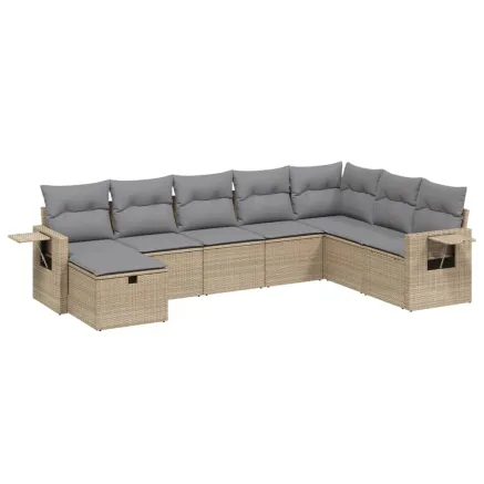 Salon de jardin avec coussins 8pcs mélange beige résine tressée 2