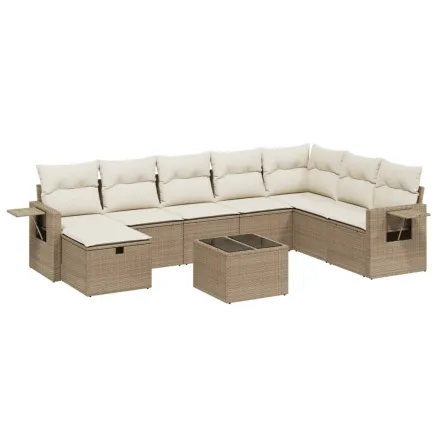 Salon de jardin avec coussins 9 pcs beige résine tressée 2