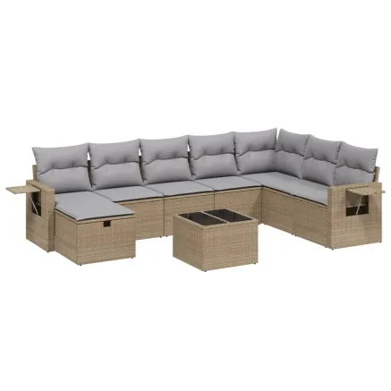 Salon de jardin avec coussins 9pcs mélange beige résine tressée 2