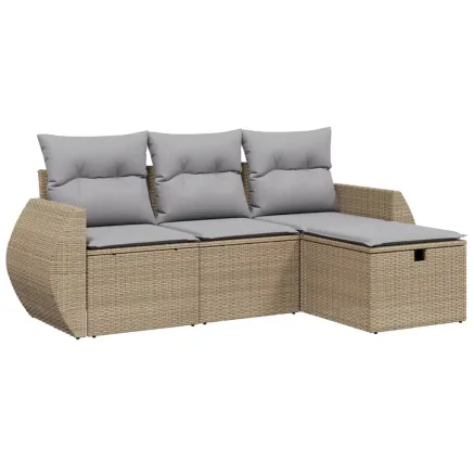 Salon de jardin avec coussins 4pcs mélange beige résine tressée 2