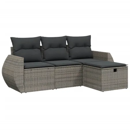 Salon de jardin 4 pcs avec coussins gris résine tressée