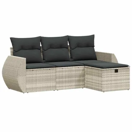 Salon de jardin 4 pcs avec coussins gris clair résine tressée 2