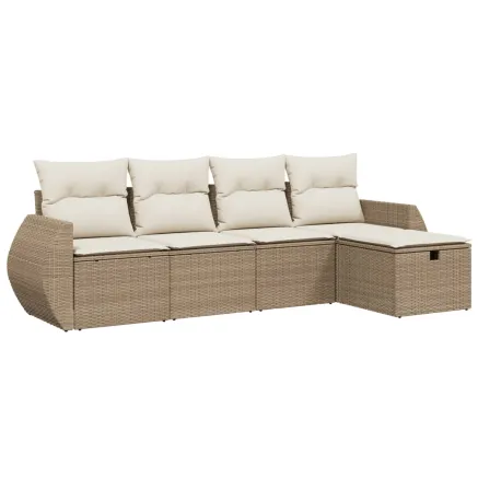 Salon de jardin avec coussins 5 pcs beige résine tressée 2