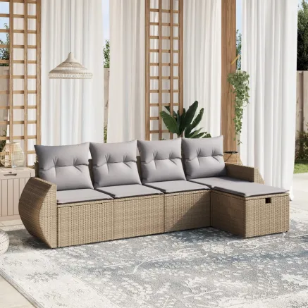 Salon de jardin avec coussins 5pcs mélange beige résine tressée