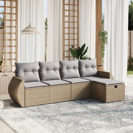 Salon de jardin avec coussins 5pcs mélange beige résine tressée