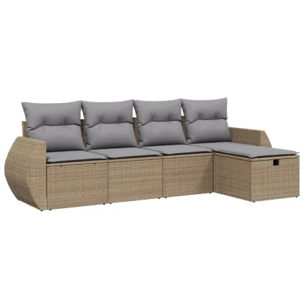 Salon de jardin avec coussins 5pcs mélange beige résine tressée 2