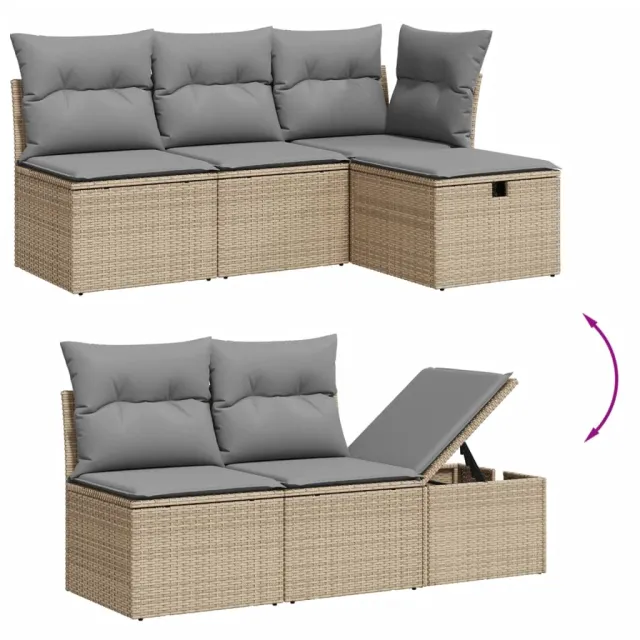 Salon de jardin avec coussins 5pcs mélange beige résine tressée