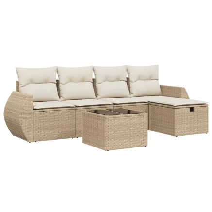 Salon de jardin avec coussins 6 pcs beige résine tressée 2