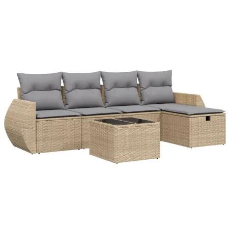 Salon de jardin avec coussins 6pcs mélange beige résine tressée