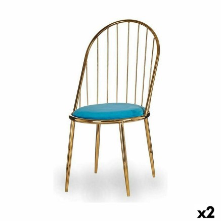 Chaise Gift Decor 036 C 036 C Bleu Doré Polyester Fer 48 x 95,5 x 48