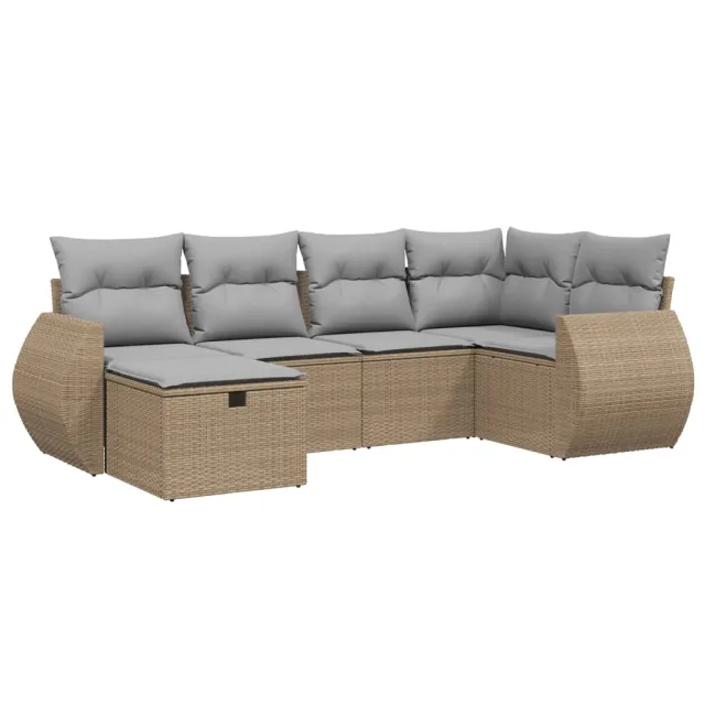 Salon de jardin avec coussins 6pcs mélange beige résine tressée