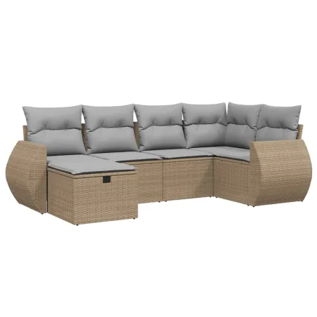 Salon de jardin avec coussins 6pcs mélange beige résine tressée
