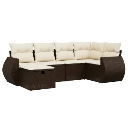 Salon de jardin avec coussins 6 pcs marron résine tressée 2