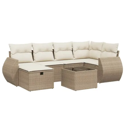 Salon de jardin avec coussins 7 pcs beige résine tressée 2