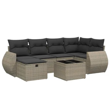 Salon de jardin avec coussins 7 pcs gris résine tressée 2