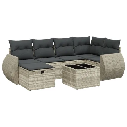 Salon de jardin avec coussins 7 pcs gris clair résine tressée 2